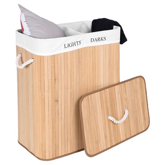 Bamboo Laundry Basket with 2 Compartments Natural
