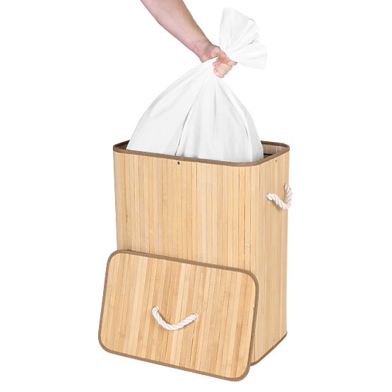 Bamboo Laundry Basket with 2 Compartments Natural