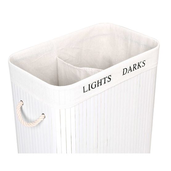 Bamboo Laundry Basket with Lid 100L 2 Compartments White