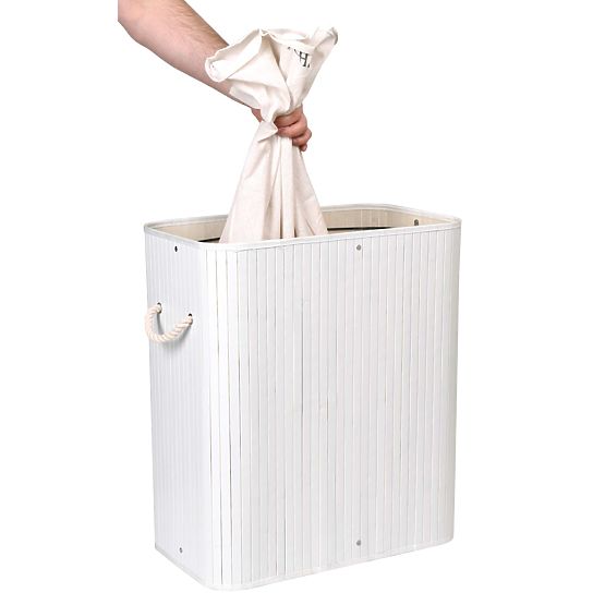 Bamboo Laundry Basket with Lid 100L 2 Compartments White