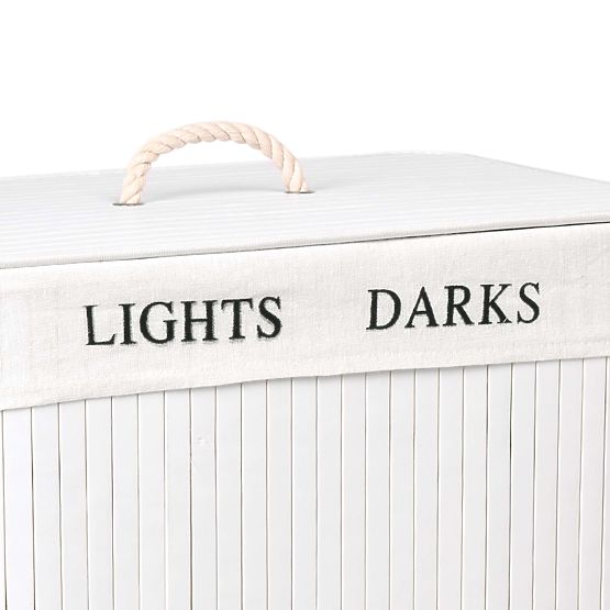 Bamboo Laundry Basket with Lid 100L 2 Compartments White