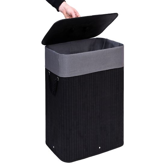 Bamboo Laundry Basket with Lid 80L Black-Grey