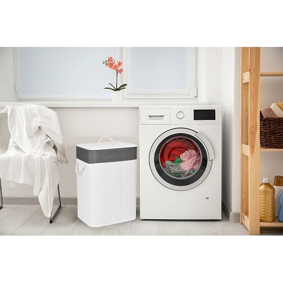 Bamboo Laundry Basket with Lid 80L White-Grey