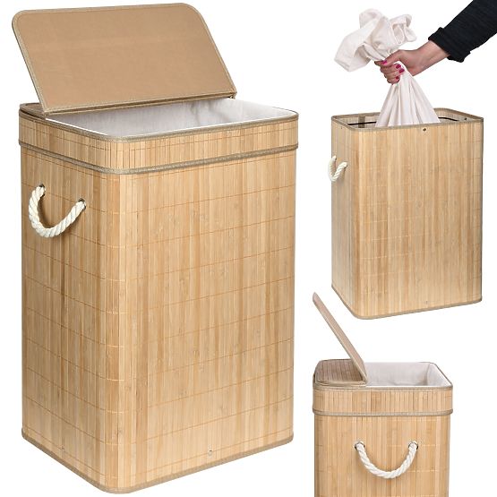 Bamboo Laundry Basket with Lid SOREN 80L Natural