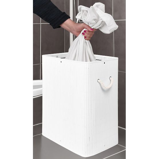 Bamboo Laundry Basket with Lid SOREN 80L White