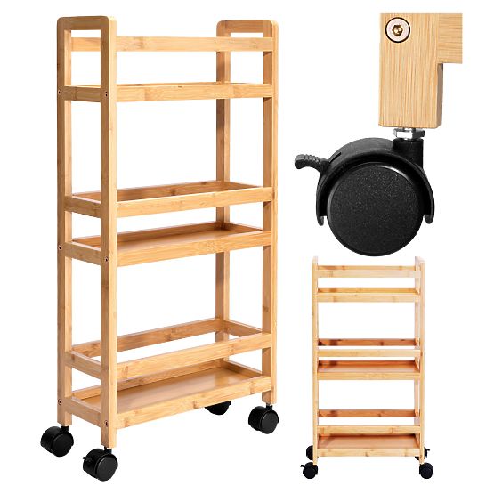 Bamboo Rolling Shelf INAKI 3 Levels Natural