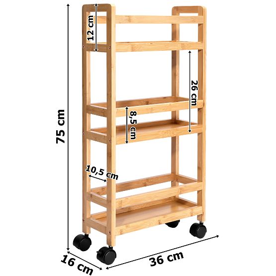 Bamboo Rolling Shelf INAKI 3 Levels Natural
