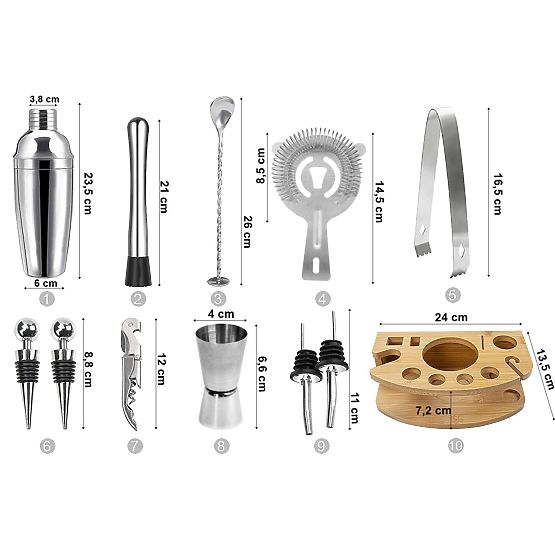 Bartender Set CHESTER Chrome 12 Pieces