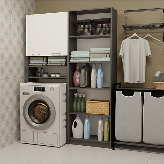 Bathroom Cabinet Above Washing Machine POLA DK ANTHRACITE WHITE Shelf Column 180X64X30