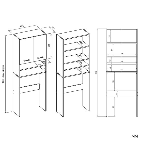 Bathroom Cabinet Above Washing Machine POLA DK ANTHRACITE WHITE Shelf Column 180X64X30