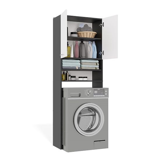 Bathroom Cabinet Above Washing Machine POLA DK ANTHRACITE WHITE Shelf Column 180X64X30