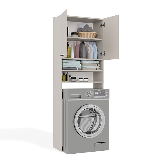 Bathroom Cabinet Above Washing Machine POLA DK CASHMERE BEIGE Shelf Column 180X64X30