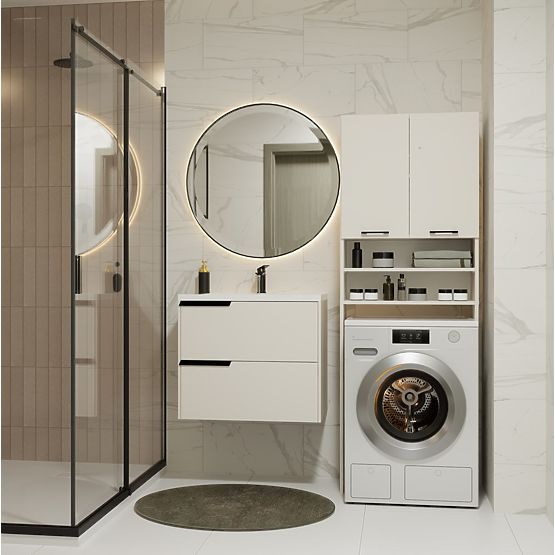 Bathroom Cabinet Above Washing Machine POLA DK CASHMERE BEIGE Shelf Column 180X64X30