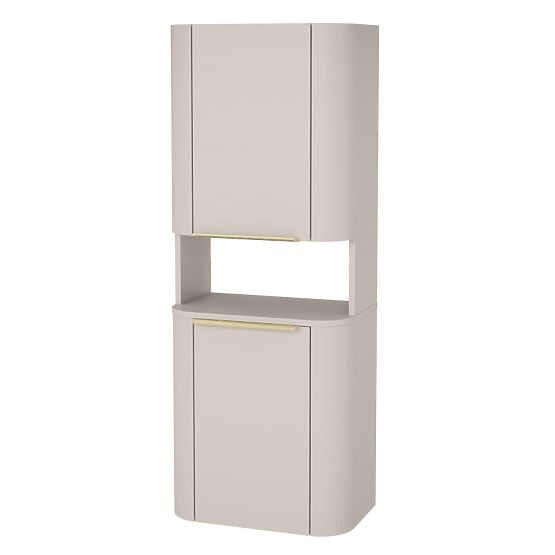 Bathroom Cabinet, Bassa Column in Cashmere, Gold Handles, Rounded