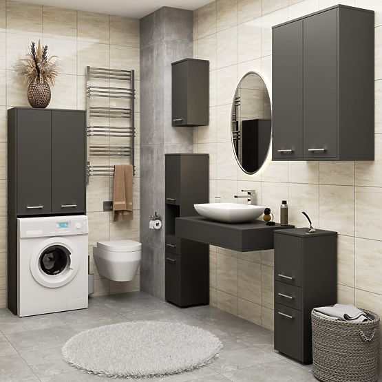 BATHROOM CABINET FIN 180 COLUMN FOR WASHING MACHINE FULL 2D - GRAY