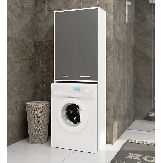 BATHROOM CABINET FIN 180 COLUMN FOR WASHING MACHINE FULL 2D - WHITE / GRAY