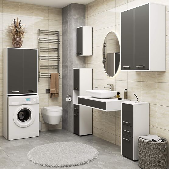 BATHROOM CABINET FIN 180 COLUMN FOR WASHING MACHINE FULL 2D - WHITE / GRAY