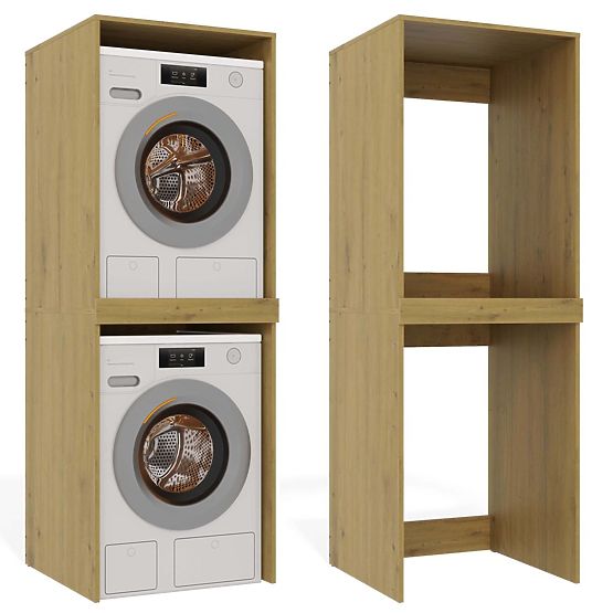 Bathroom Cabinet for Washing Machine and Dryer POLA TWIN Shelf Column OAK ARTISAN
