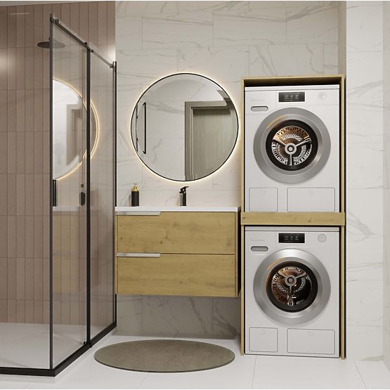 Bathroom Cabinet for Washing Machine and Dryer POLA TWIN Shelf Column OAK ARTISAN