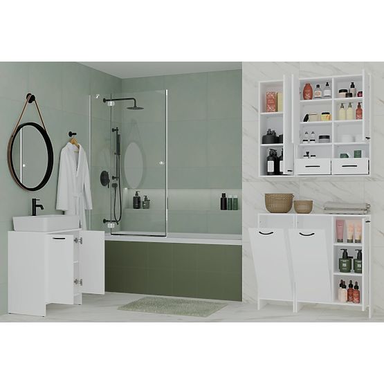 Bathroom Cabinet NINA 1K WHITE 1 Laundry Basket Shelf Column for Bathroom