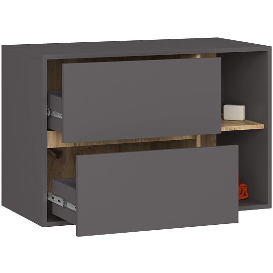 BATHROOM CABINET UNDER SINK VAMI W 90 cm 2 DRAWERS GRAPHITE GREY / ARTISAN OAK