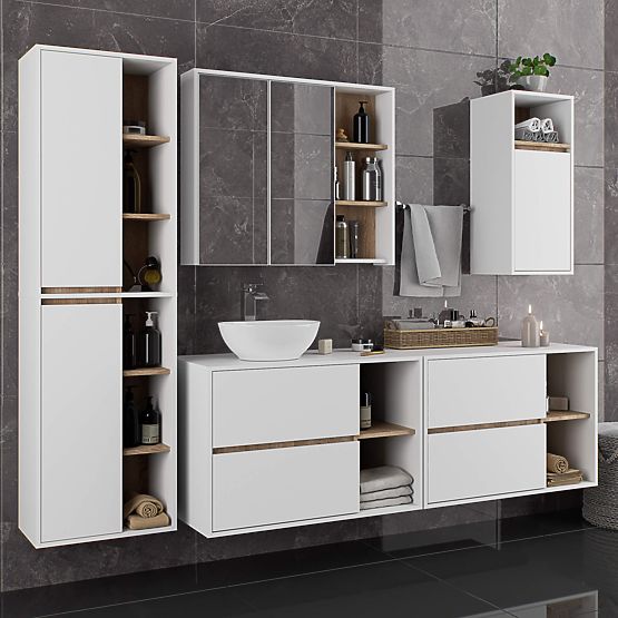 BATHROOM CABINET UNDER SINK VAMI W90 2DR 2S PK WHITE / SONOMA OAK