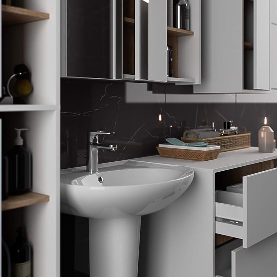 BATHROOM CABINET UNDER SINK VAMI W90 2DR 2S PK WHITE / SONOMA OAK