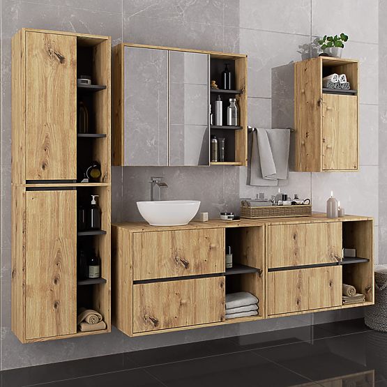 BATHROOM CABINET UNDER SINK VAMI W90 2DR 2SHELF PK ARTISAN OAK / GRAPHITE GRAY
