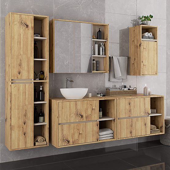 BATHROOM CABINET UNDER SINK VAMI W90 2DR 2SHELF PK OAK ARTISAN / CASHMERE