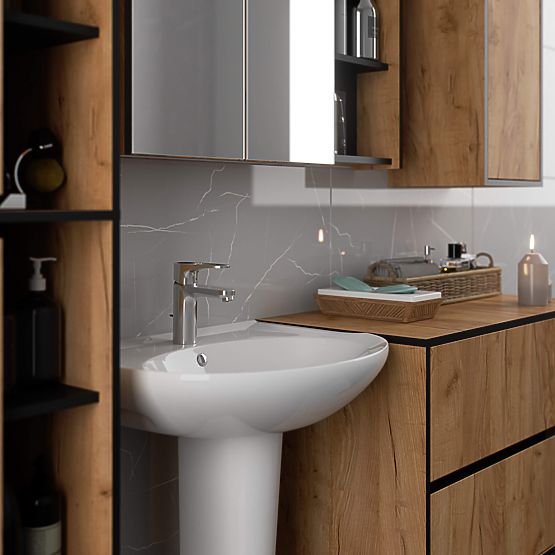 BATHROOM CABINET UNDER SINK VAMI W90 2SZ 2P OAK CRAFT / BLACK