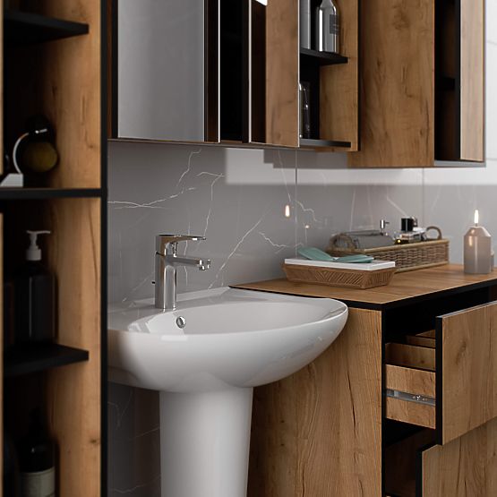 BATHROOM CABINET UNDER SINK VAMI W90 2SZ 2P OAK CRAFT / BLACK