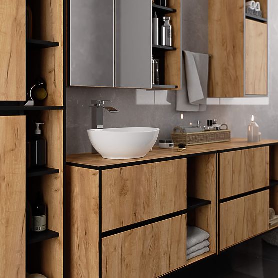 BATHROOM CABINET UNDER SINK VAMI W90 2SZ 2P OAK CRAFT / BLACK