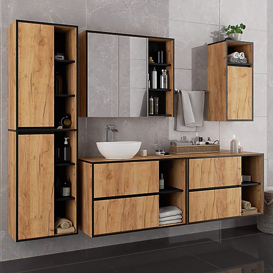BATHROOM CABINET UNDER SINK VAMI W90 2SZ 2P OAK CRAFT / BLACK
