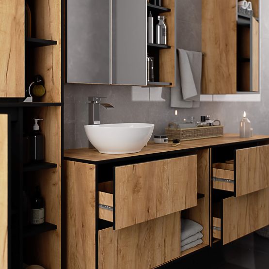 BATHROOM CABINET UNDER SINK VAMI W90 2SZ 2P OAK CRAFT / BLACK