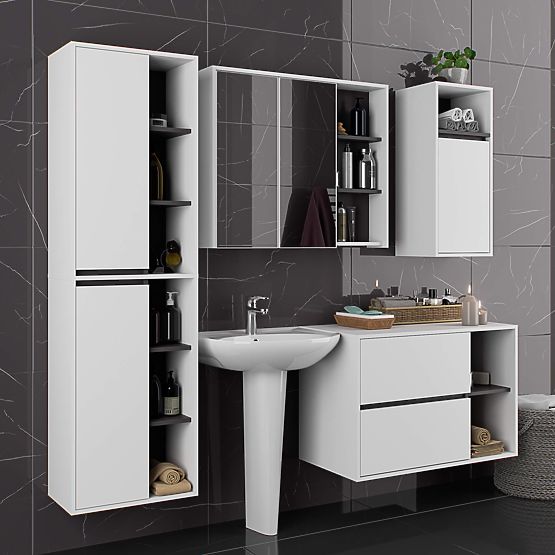 BATHROOM CABINET UNDER SINK VAMI W90 2SZ 2P WHITE / GRAPHITE GRAY