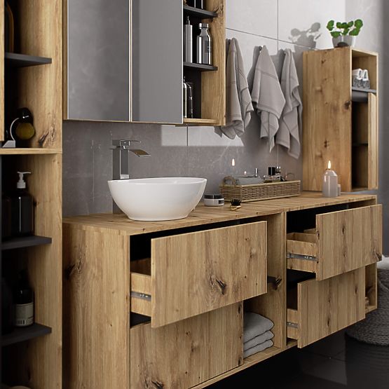 BATHROOM CABINET UNDER SINK WITH HOLES VAMI W90 UM 2SZ 2P ARTISAN OAK / GRAPHITE GRAY