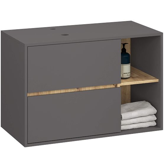 BATHROOM CABINET UNDER SINK WITH HOLES VAMI W90 UM 2SZ 2P GRAPHITE GRAY / ARTISAN OAK