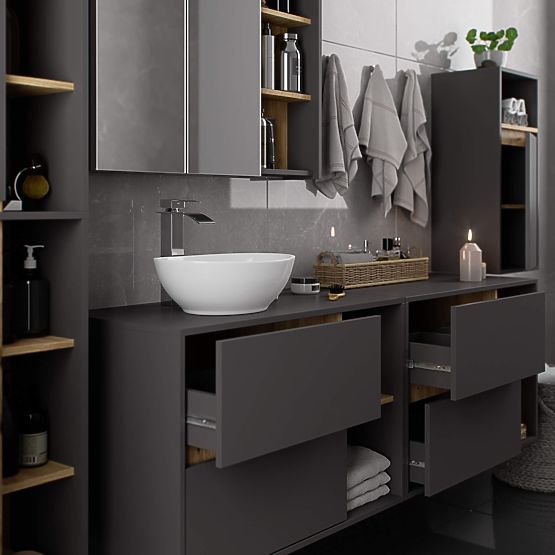 BATHROOM CABINET UNDER SINK WITH HOLES VAMI W90 UM 2SZ 2P GRAPHITE GRAY / ARTISAN OAK