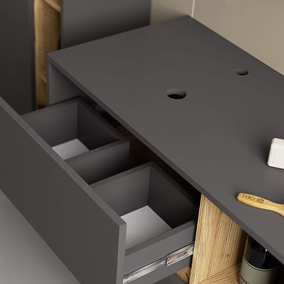 BATHROOM CABINET UNDER SINK WITH HOLES VAMI W90 UM 2SZ 2P GRAPHITE GRAY / ARTISAN OAK