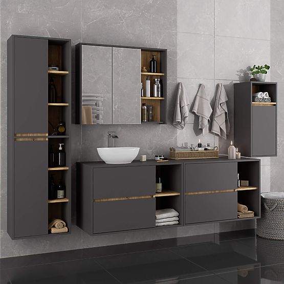 BATHROOM CABINET UNDER SINK WITH HOLES VAMI W90 UM 2SZ 2P GRAPHITE GRAY / ARTISAN OAK