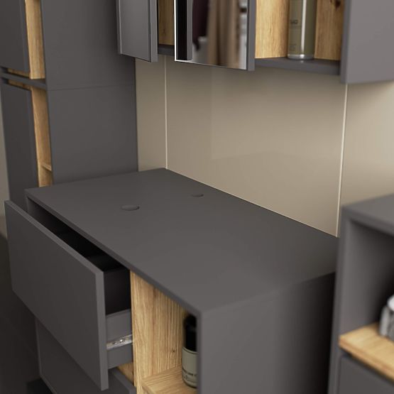 BATHROOM CABINET UNDER SINK WITH HOLES VAMI W90 UM 2SZ 2P GRAPHITE GRAY / ARTISAN OAK