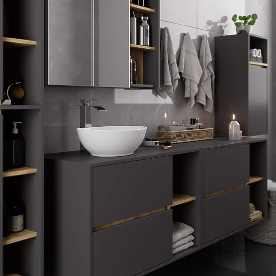BATHROOM CABINET UNDER SINK WITH HOLES VAMI W90 UM 2SZ 2P GRAPHITE GRAY / ARTISAN OAK