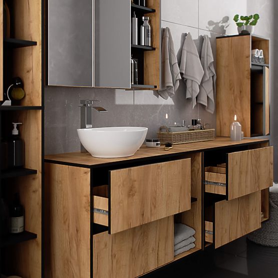 BATHROOM CABINET UNDER SINK WITH HOLES VAMI W90 UM 2SZ 2P OAK CRAFT / BLACK