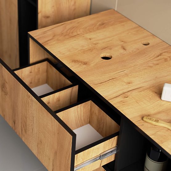 BATHROOM CABINET UNDER SINK WITH HOLES VAMI W90 UM 2SZ 2P OAK CRAFT / BLACK