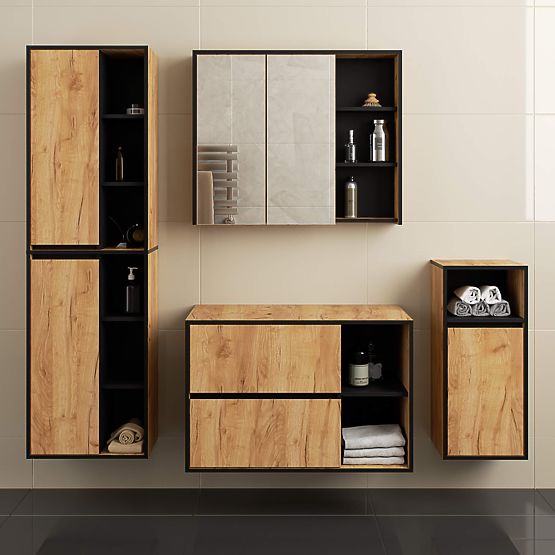 BATHROOM CABINET UNDER SINK WITH HOLES VAMI W90 UM 2SZ 2P OAK CRAFT / BLACK