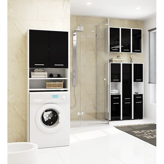 BATHROOM SHELF FIN OVER WASHING MACHINE WHITE / BLACK GLOSS