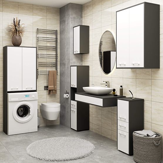 BATHROOM UNIT FIN 180 FOR WASHING MACHINE FULL 2D - GRAY / WHITE