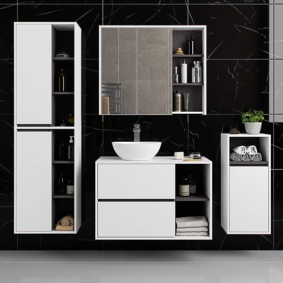 BATHROOM WALL CABINET VAMI W50 2D 6P WHITE / GRAPHITE GRAY