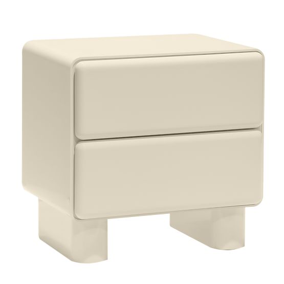 Bedside Table with Drawers Lagos, Cream White, Rounded, Glossy