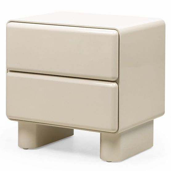 Bedside Table with Drawers Lagos, Cream White, Rounded, Glossy